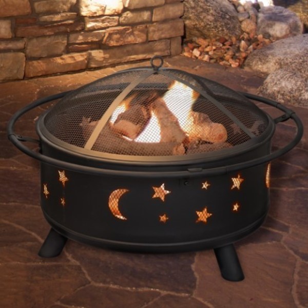 Nature Spring Nature Spring 30 inch Fire Pit- Outdoor Steel Patio Ring with Cover- Stars and Moon Cut Outs 147711KCX